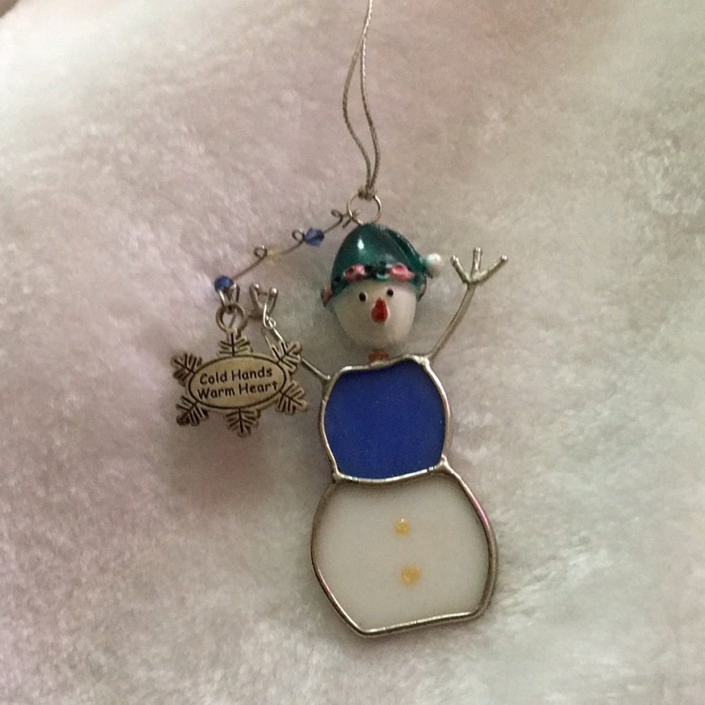 Snowman Ornament with Blue and White Accents